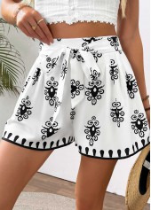White Tribal Print Wide Leg Elastic Waist Shorts | thumb picture 