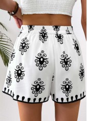 White Tribal Print Wide Leg Elastic Waist Shorts | thumb picture 