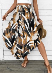 Dark Camel Bohemian Print A Line Elastic Waist Skirt