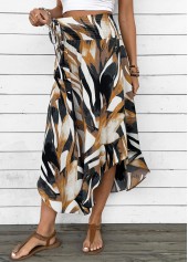 Dark Camel Bohemian Print A Line Elastic Waist Skirt | thumb picture 