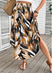 Dark Camel Bohemian Print A Line Elastic Waist Skirt | thumb picture 