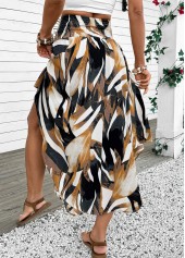 Dark Camel Bohemian Print A Line Elastic Waist Skirt | thumb picture 