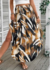 Dark Camel Bohemian Print A Line Elastic Waist Skirt | thumb picture 