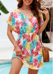 Tropical Plants Print Multi Color Cover Up