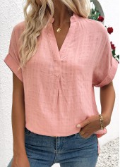 Dusty Pink Short Sleeve Split Neck Blouse | thumb picture 
