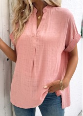 Dusty Pink Short Sleeve Split Neck Blouse | thumb picture 