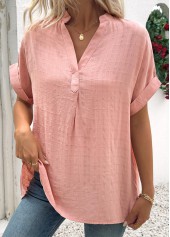 Dusty Pink Short Sleeve Split Neck Blouse | thumb picture 