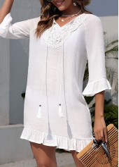 White Color Patchwork Ruffle Cover Up | thumb picture 