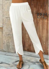White Elastic Waist High Waisted Pants | thumb picture 