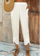 White Elastic Waist High Waisted Pants | thumb picture 