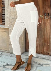 White Elastic Waist High Waisted Pants