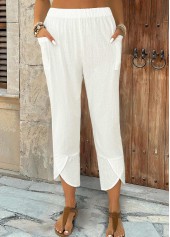 White Elastic Waist High Waisted Pants | thumb picture 