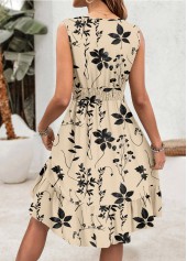 Beige Embroidery Floral Print Sleeveless V Neck Dress | thumb picture 