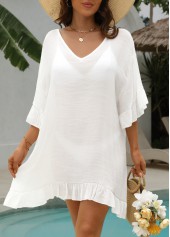 White Ruffle V Neck Cover Up | thumb picture 