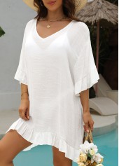 White Ruffle V Neck Cover Up | thumb picture 