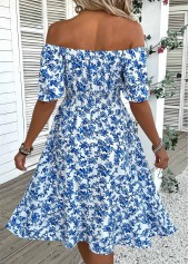 Blue Ditsy Floral Print Short Sleeve Off Shoulder Dress | thumb picture 