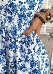 Blue Ditsy Floral Print Short Sleeve Off Shoulder Dress | thumb picture 