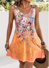 Orange Floral Print A Line Sleeveless Scoop Neck Dress | thumb picture 