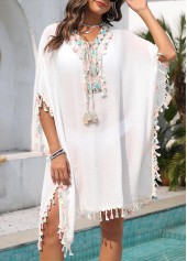 White Patchwork V Neck Cover Up | thumb picture 