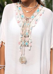 White Patchwork V Neck Cover Up | thumb picture 