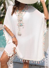 White Patchwork V Neck Cover Up | thumb picture 
