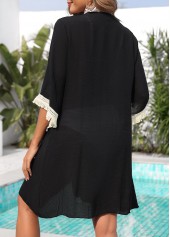 Black 3/4 Sleeve Patchwork Tassel Cover Up | thumb picture 