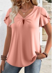 Pink Short Sleeve V Neck Tunic Blouse | thumb picture 