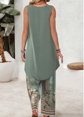 Sage Green Tribal Print Long Sleeveless Top and Pants | thumb picture 
