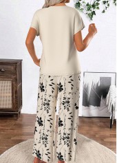 Beige Floral Print Short Sleeve Top and Pants | thumb picture 