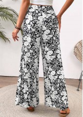 White Floral Print Wide Leg Elastic Waist Pants | thumb picture 