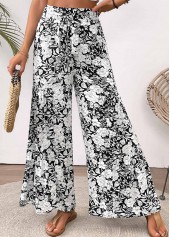 White Floral Print Wide Leg Elastic Waist Pants | thumb picture 