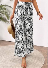 White Floral Print Wide Leg Elastic Waist Pants | thumb picture 