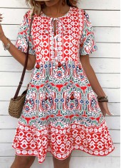 Multi Color Tribal Print A Line Short Sleeve Dress | thumb picture 