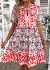 Multi Color Tribal Print A Line Short Sleeve Dress | thumb picture 