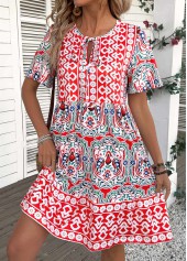 Multi Color Tribal Print A Line Short Sleeve Dress