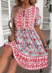 Multi Color Tribal Print A Line Short Sleeve Dress | thumb picture 