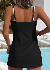 Patchwork Mid Waisted Striped Black Tankini Set | thumb picture 