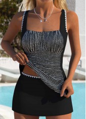 Patchwork Mid Waisted Striped Black Tankini Set | thumb picture 