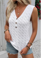 White Sleeveless V Neck Tank Top