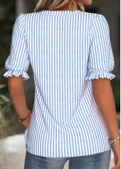 Blue Split Striped Short Sleeve Blouse | thumb picture 