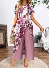 Dusty Purple Two Piece Floral Print Half Sleeve Top | thumb picture 