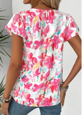 Hot Pink Floral Print Short Sleeve Round Neck Blouse | thumb picture 