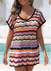 Striped Hollow Out Multi Color Cover Up