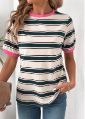 Multi Color Short Sleeve Round Neck T Shirt