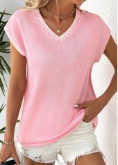 Pink Short Sleeve V Neck T Shirt | thumb picture 