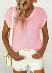 Pink Short Sleeve V Neck T Shirt | thumb picture 