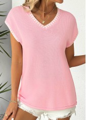 Pink Short Sleeve V Neck T Shirt | thumb picture 
