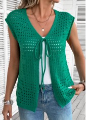 Green Sleeveless V Neck Tunic Cardigan