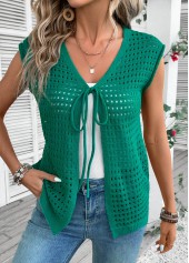 Green Sleeveless V Neck Tunic Cardigan