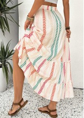 Beige Geometric Print A Line Elastic Waist Maxi Skirt